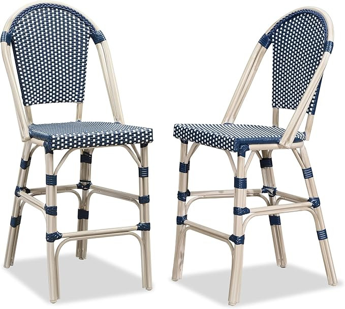 PURPLE LEAF French Counter Height Bar Stool Set of 2 25" White Print Finish Patio Bar Chairs with... | Amazon (US)