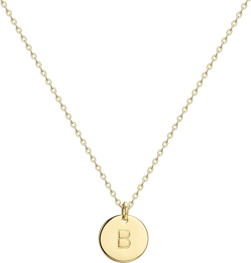 Valloey Rover Gold Initial Pendant Necklace, 14K Gold Filled Disc Double Side Engraved 16.5" Adju... | Amazon (US)