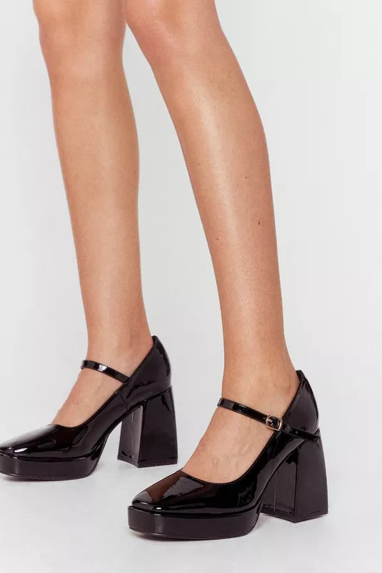 Patent Faux Leather Flare Heel Mary Jane Shoes | NastyGal (UK, IE)