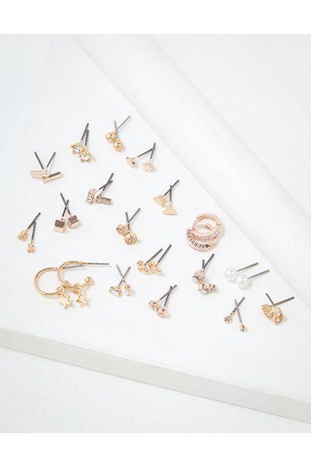 AEO Rose Gold + Gold Stud Earrings 18-Pack | American Eagle Outfitters (US & CA)