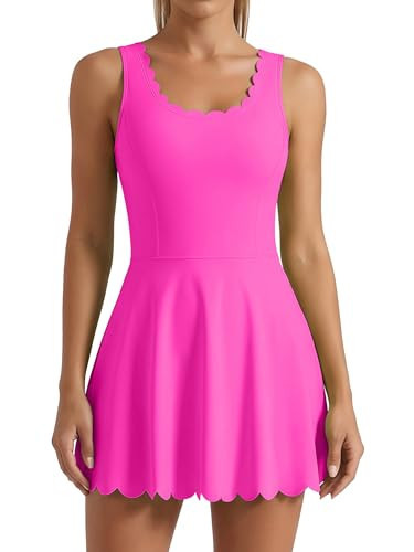 ATTRACO Workout Tennis Dress for Women High Waist Golf Dress Pink Athletic Dresses Scalloped XL | Amazon (US)
