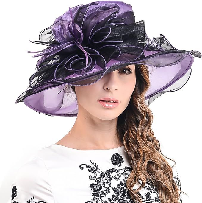 Ladies Kentucky Church Derby Hat Wide Brim Leaf Flower Bridal Dress Hat s037 | Amazon (US)