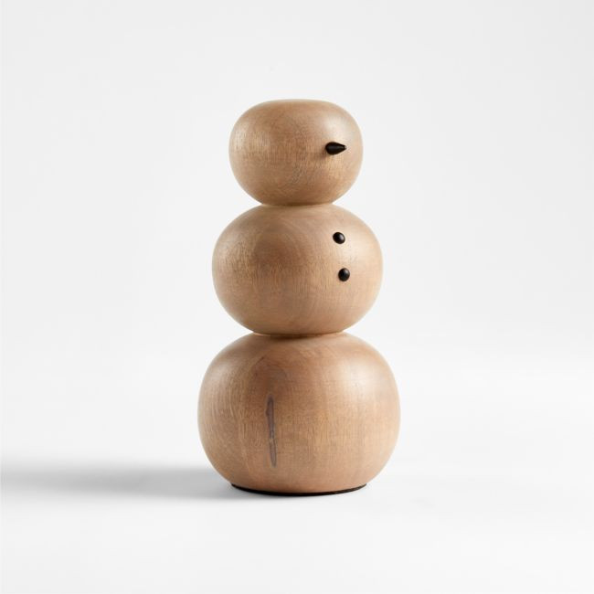 Small Wooden Snowman Holiday Decoration | Crate & Barrel