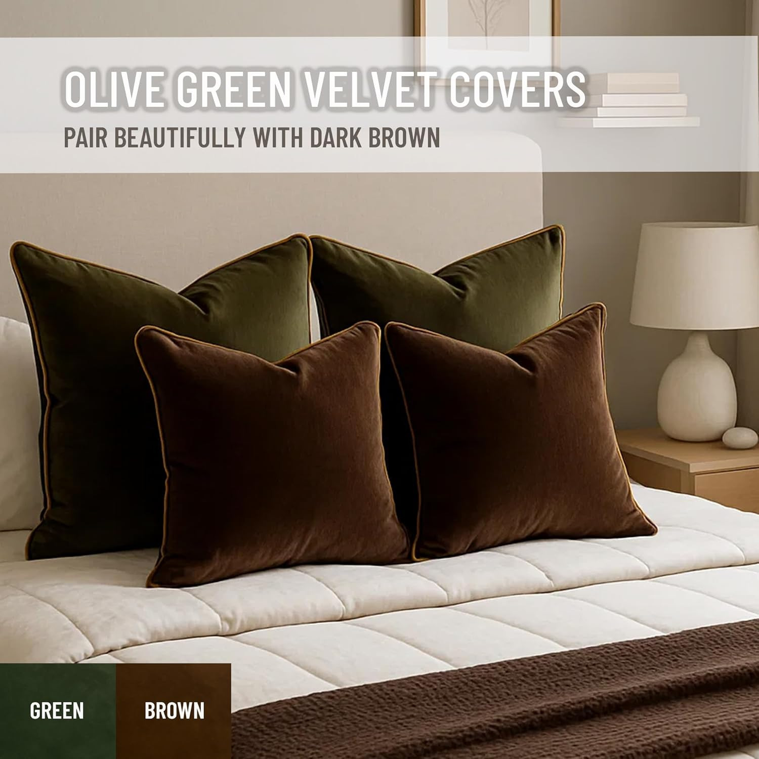 Blau Marité 2 Pack Velvet Decorative Throw Pillow Covers, 20"x20", Green and Camel, Solid, Moder... | Amazon (US)