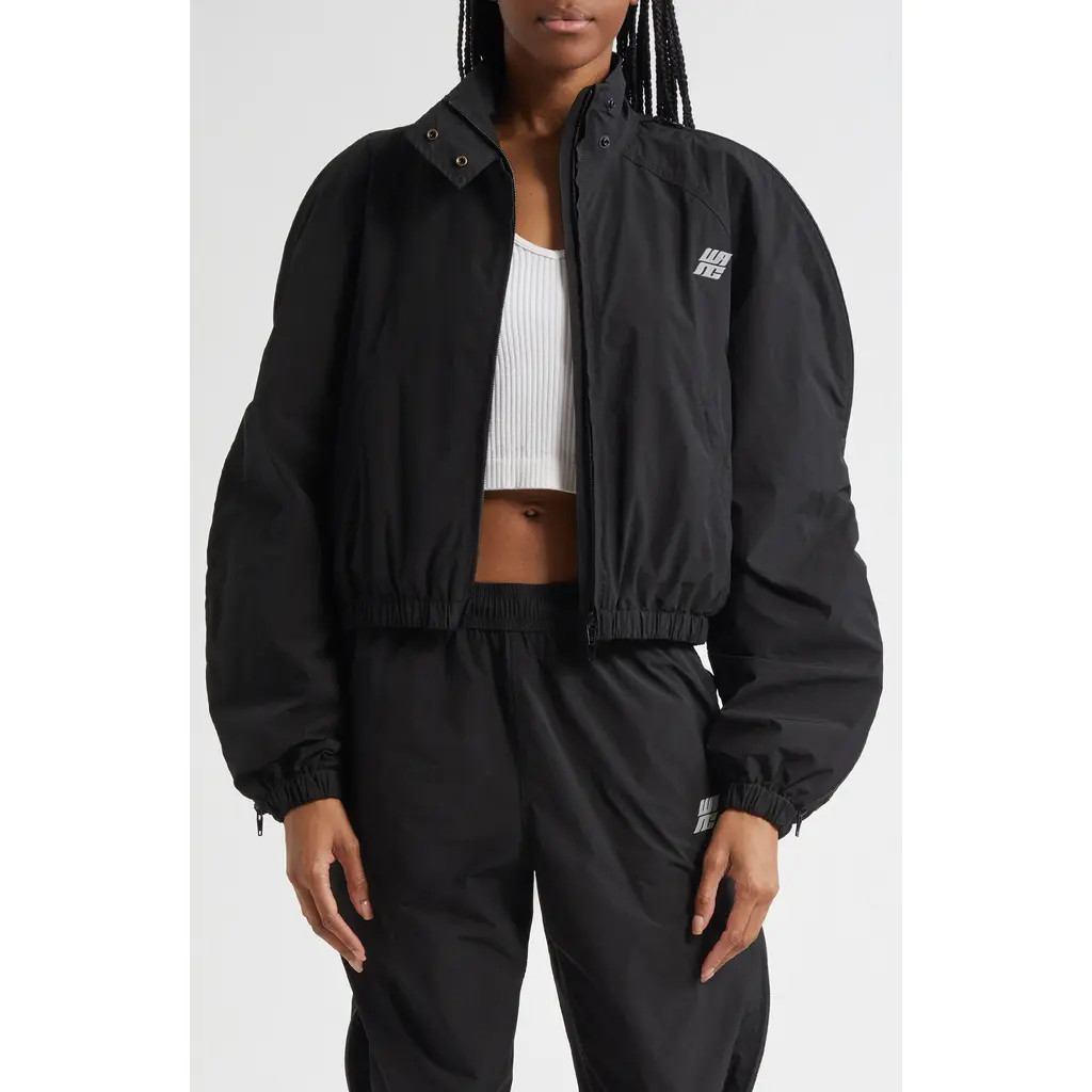 Alexander Wang Zip Sleeve Oversize Crop Track Jacket in Black at Nordstrom, Size Small | Nordstrom