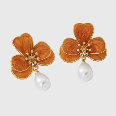Alilang Women's Floral Pearl - Drop Earrings - Orange | Target
