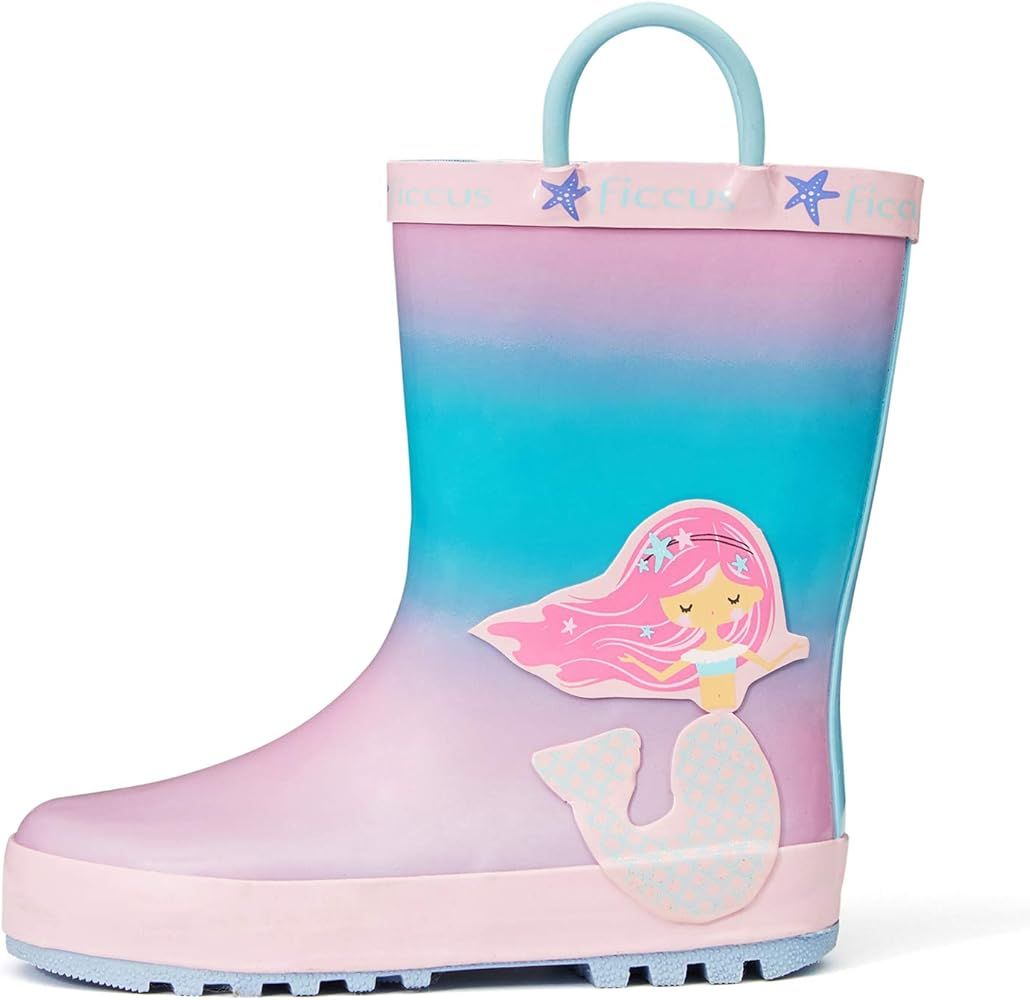 K KomForme Kids Rain Boots Waterproof Printed Rubber boots with Handles | Amazon (US)