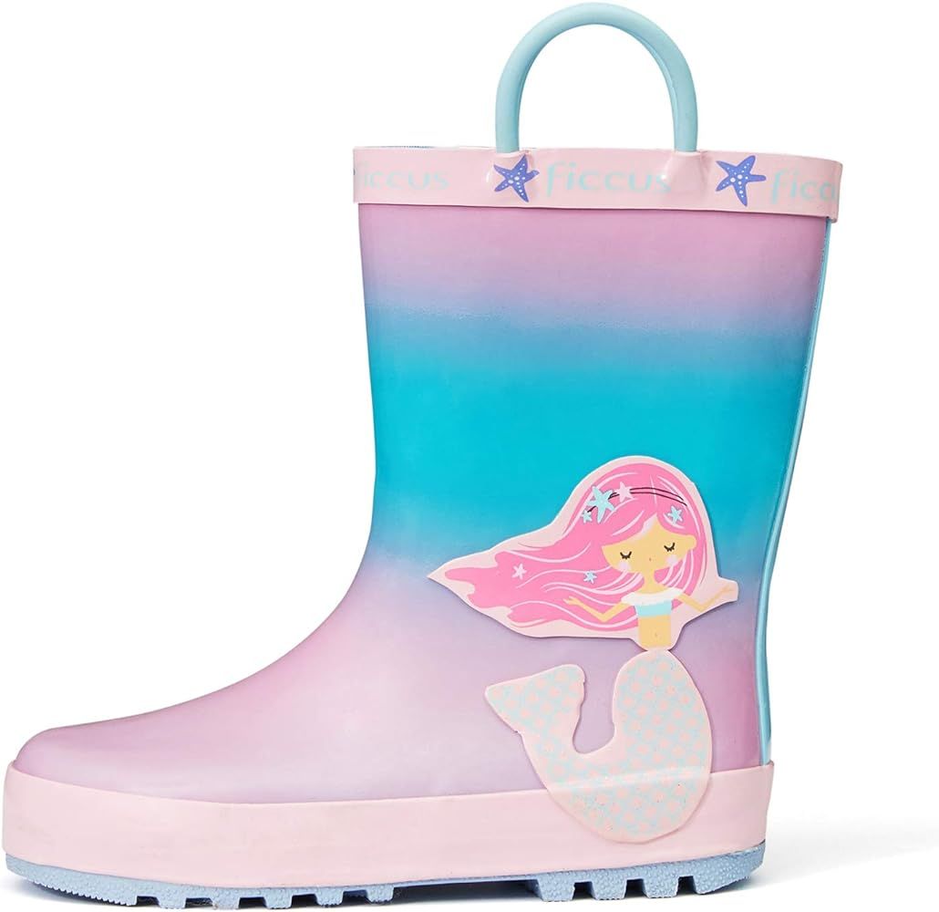 K KomForme Kids Rain Boots Waterproof Printed Rubber boots with Handles | Amazon (US)