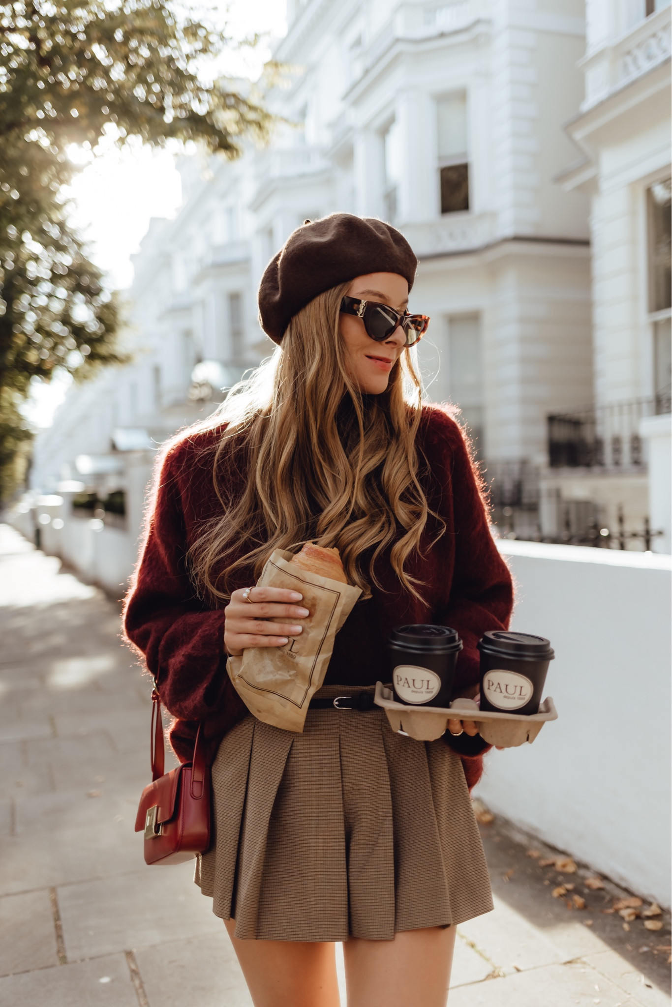 Cosy London autumn, cosy knit, autumn knit, burgundy knit, checked skort, wool beret, burgundy bag

#LTKstyletip #LTKSeasonal #LTKeurope