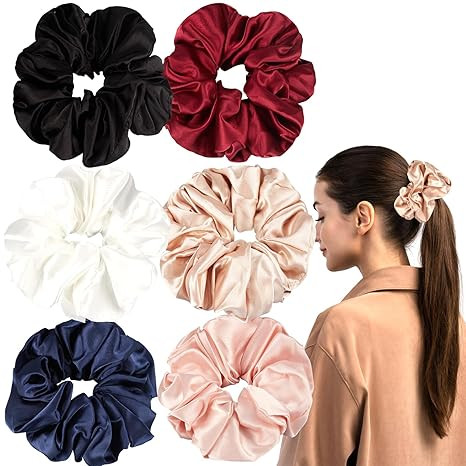 Silk Scrunchies,6Pcs Scrunchies for Women,Silk Hair Ties,Oversized Elastic Hair Ties for Frizz&Br... | Amazon (US)