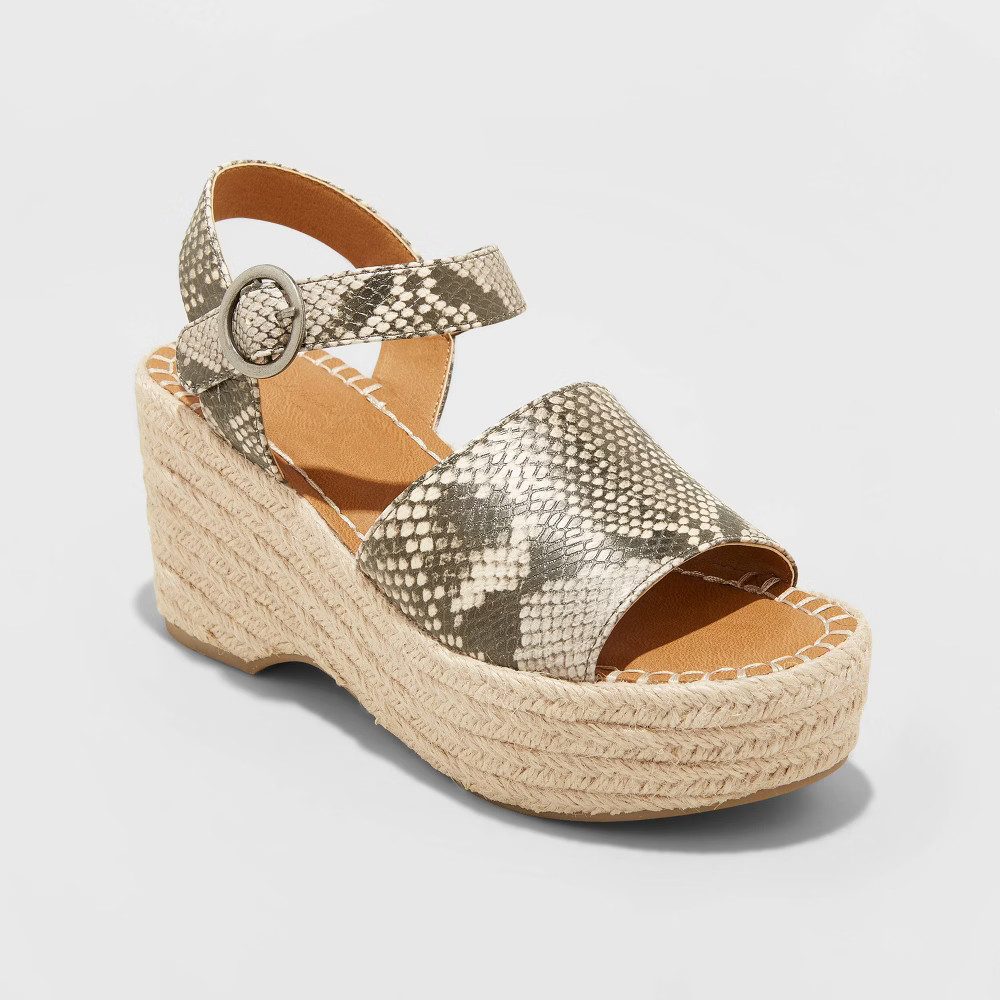 Women's Morgan Microsuede Snake Print Espadrille Wedge Pumps - Universal Thread Gray 11 | Target