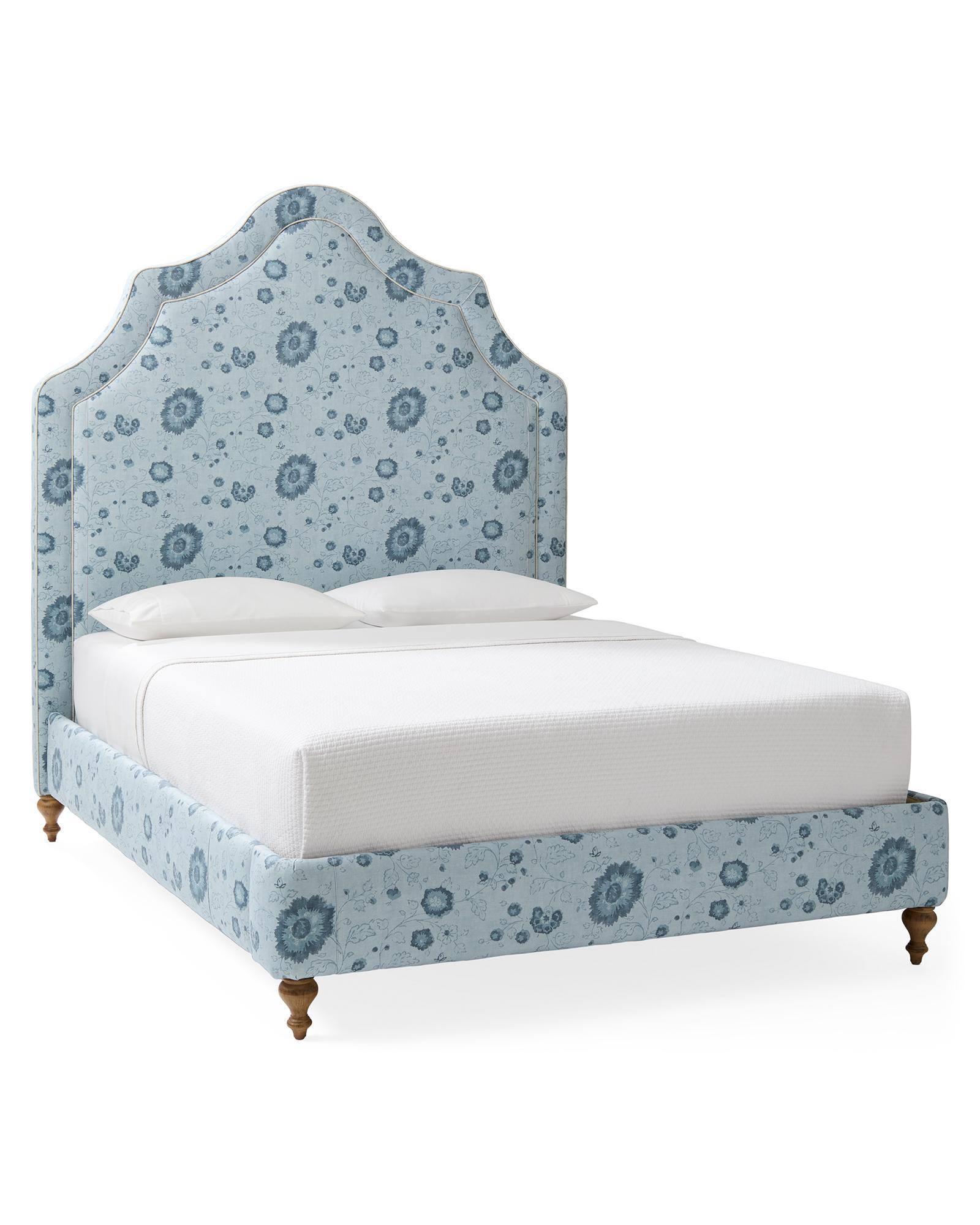 Pondicherry Double Piped Bed – Windermere Vintage Indigo with Perpetua Performance Cotton Chalk... | Serena and Lily