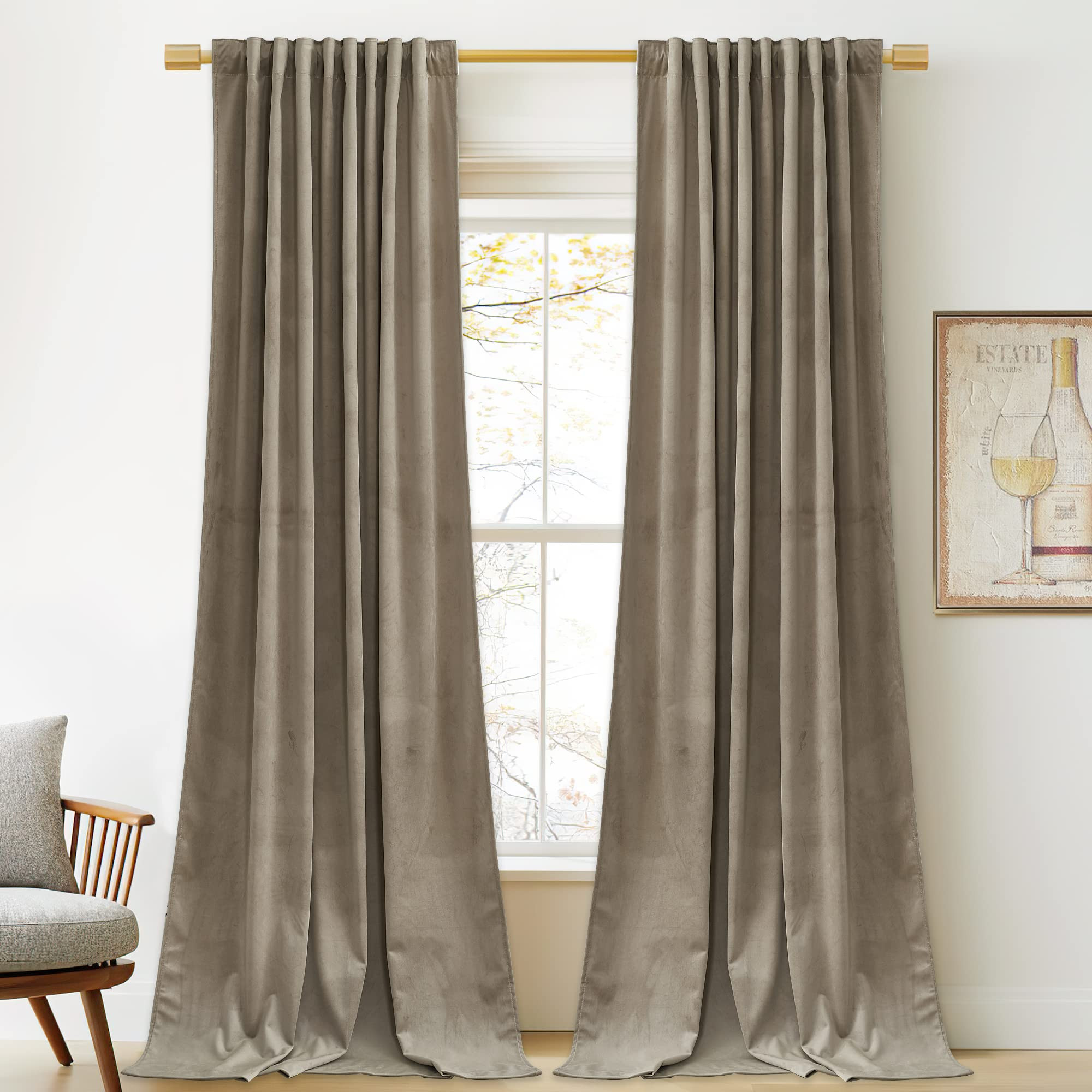 StangH Camel Beige Velvet Curtains 90 inches Long - Neutral Earth Tone Modern Classic Luxury Deco... | Amazon (US)
