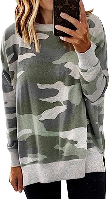 Women's Camouflage Print Casual Leopard Pullover Long Sleeve Sweatshirts Top Blouse | Amazon (US)