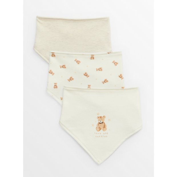 Buy Cream Bear Print Hanky Bibs 3 Pack One Size | Bibs and muslin squares | Argos | argos.co.uk