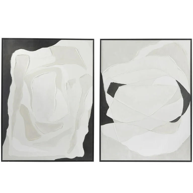 DecMode Contemporary Polystone Black and White Abstract Canvas Framed Wall Art, Set of 2 30"W x 4... | Walmart (US)