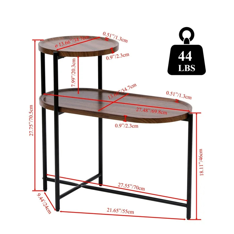 2 Tier Oval End Tables Wooden Small Side Table, 27" Round Coffee Table with Storage Tray, Modern ... | Walmart (US)