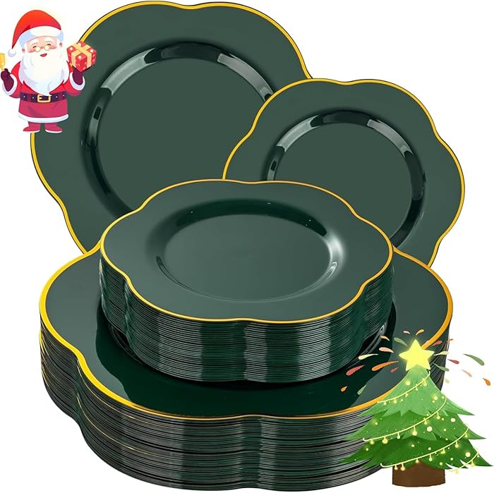 Liacere 50PCS Green Plastic Plates - Heavy Duty Disposable Plate-Green and Gold Include 25PCS Din... | Amazon (US)