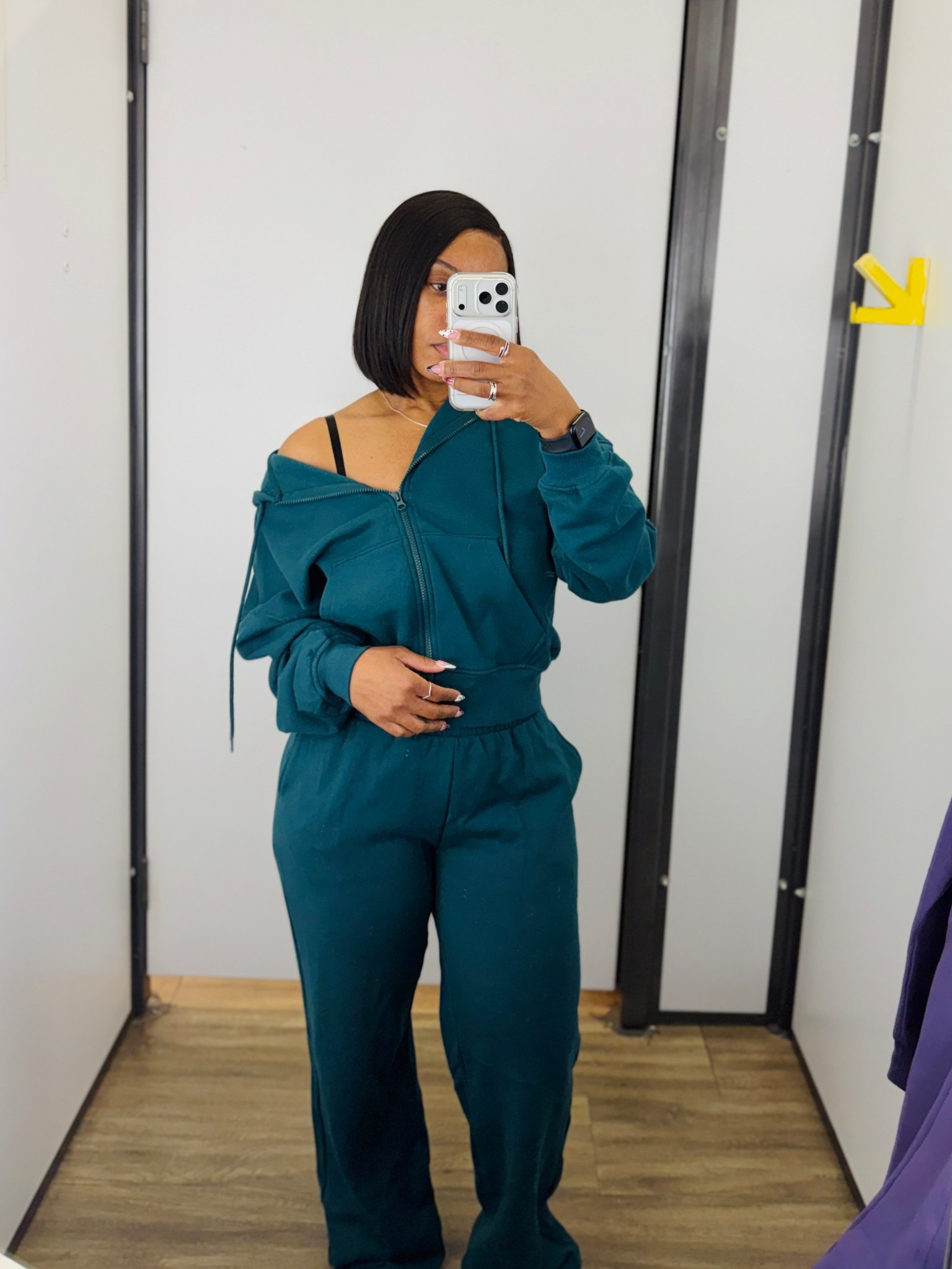 The Color comes off a bit darker than on the website. I am wearing a size small in the top and bottom. Definitely could have sized down to XS but they didn’t have it in this color option. Comfy on, lightweight, not heavy more on the thinner side. This is wide leg and was a bit long on me. 

#LTKActive #LTKFindsUnder100