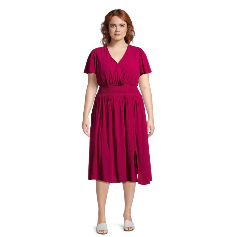 Terra & Sky Women's Plus Size Surplice Midi Dress, Sizes 0X-4X | Walmart (US)