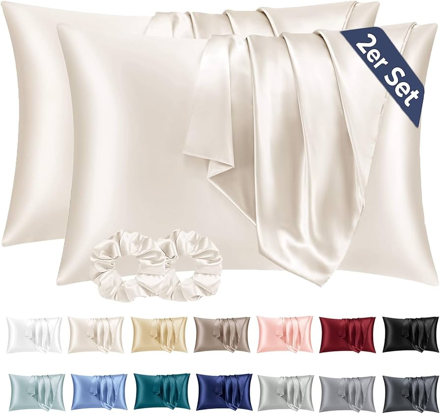 Vielit 2er Set Satin Kissenbezug 40 x 80 Beige, Weich wie Seidenkissenbezug 40x80,Bessere Pflege ... | Amazon (DE)