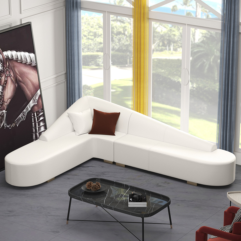 White Modern L-Shaped Corner Sectional Sofa for Living Room Faux Leather Upholstery | Homary