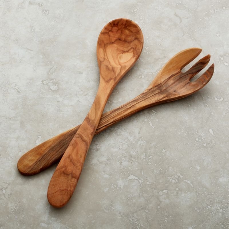 Olivewood 2-Piece Salad Serving Set + Reviews | Crate & Barrel | Crate & Barrel