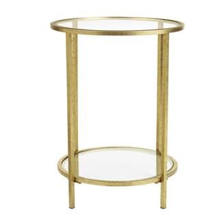 Home Decorators Collection Bella Round Gold Leaf Metal and Glass Accent Table (18 in. W x 24 in. ... | The Home Depot