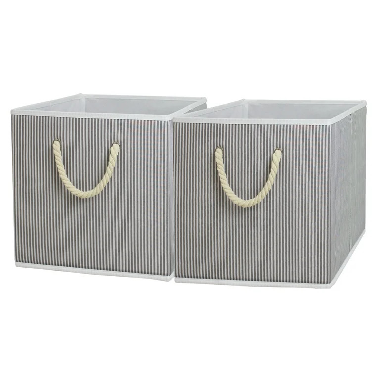 Better Homes & Gardens Fabric Cube Storage Bins (12.75" x 12.75"), Gray Stripe, 2 Pack | Walmart (US)
