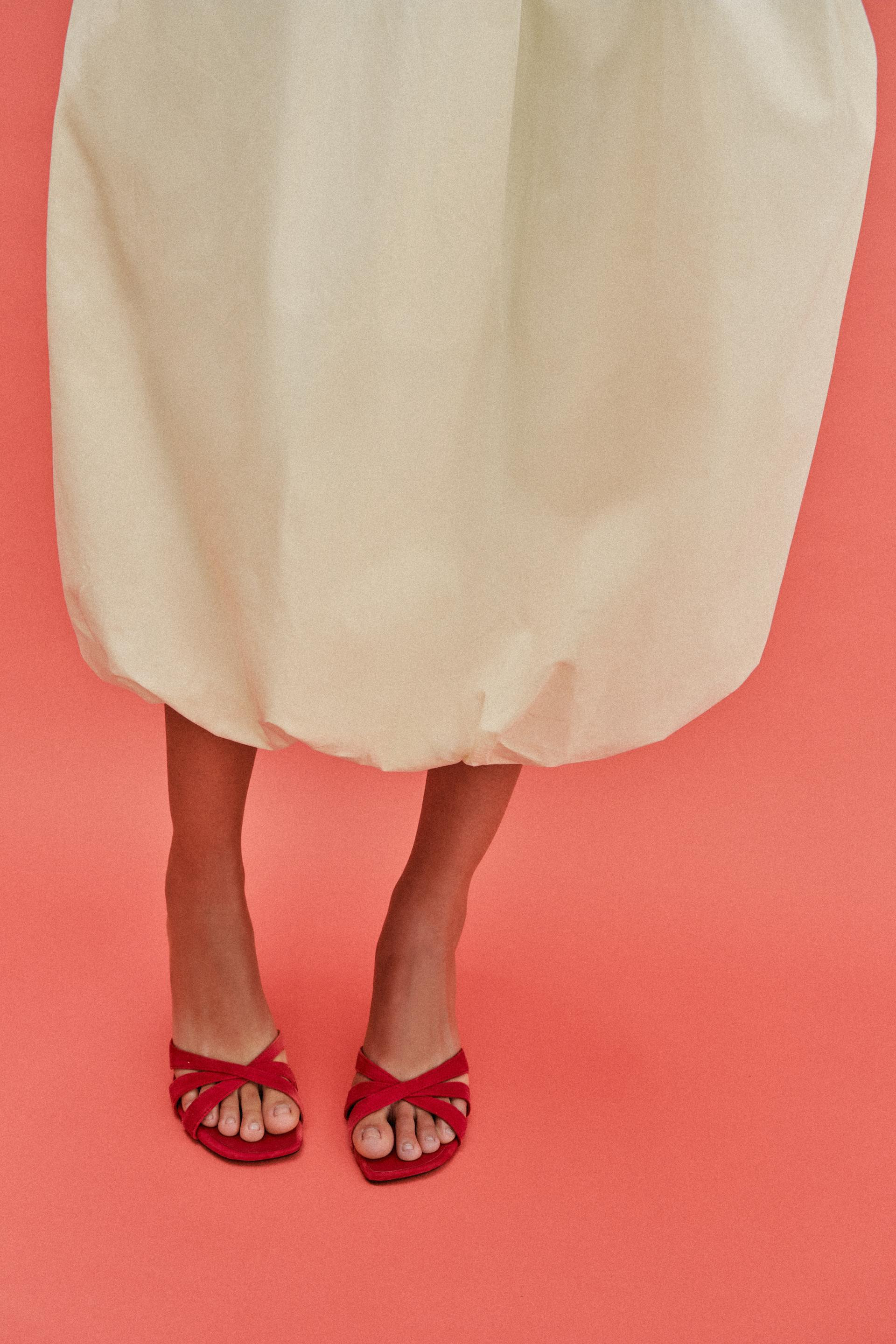 Zara - Leather Heeled Mule Sandals - Red - 11 - Woman | Zara US