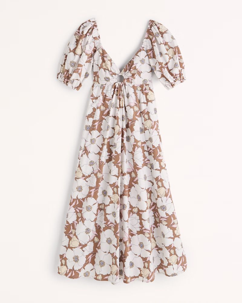 Women's O-Ring Puff Sleeve Midi Dress | Women's New Arrivals | Abercrombie.com | Abercrombie & Fitch (US)