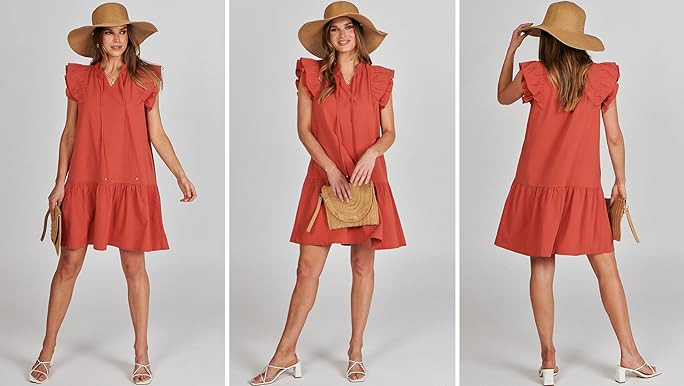 ANRABESS Womens Summer V-Neck Drawstring Ruffle Cap Short Sleeve Casual Shift Mini Dress with Poc... | Amazon (US)