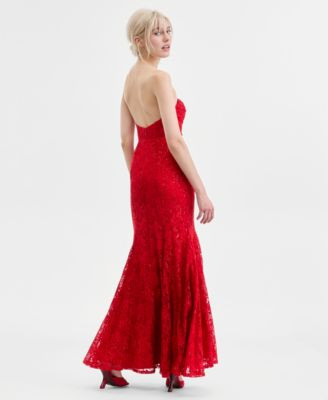 Juniors' Strapless Lace Mermaid Gown | Macy's