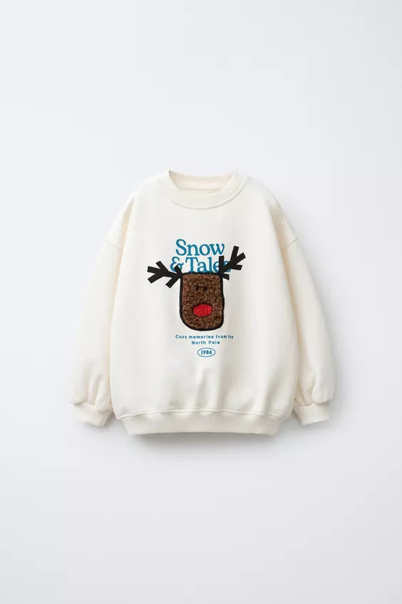 FAUX SHEARLING REINDEER PATCH SWEATSHIRT | Zara US