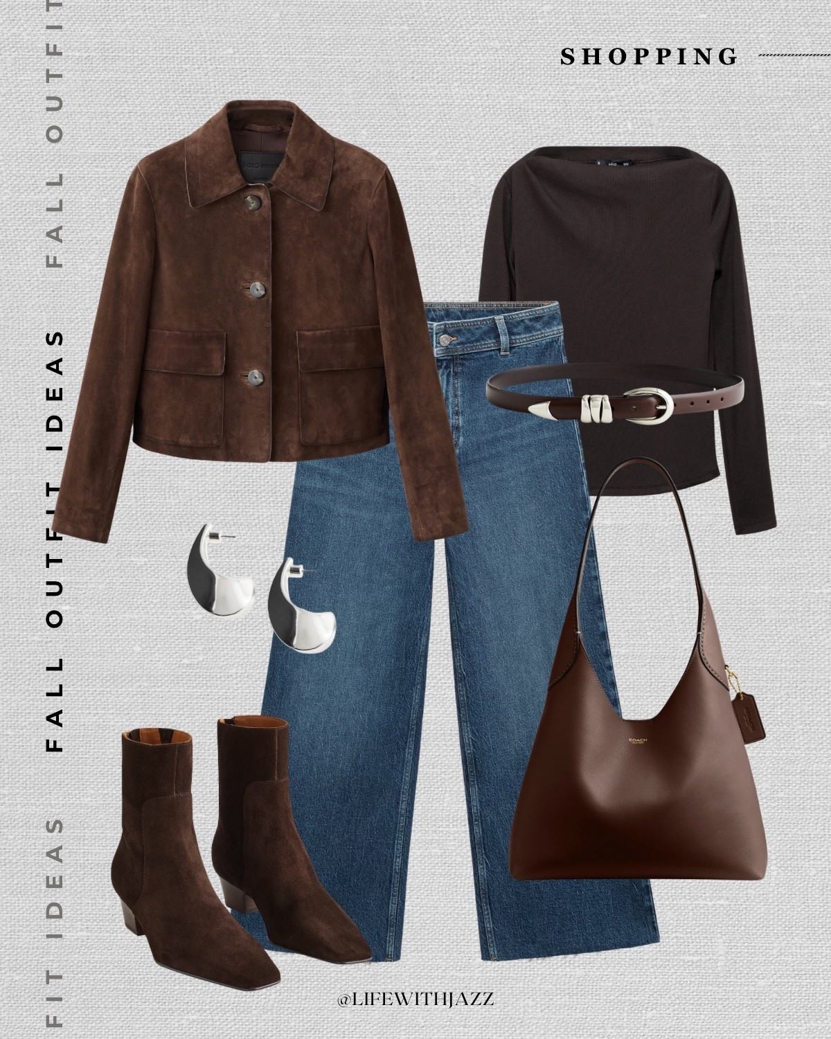 fall outfit idea: shopping 

fall style, fall fashion, suede leather crop jacket, boatneck long sleeve top, blue wide leg jeans, suede boots, coach brooklyn tote, casual style, minimal & chic 

 #LTKSeasonal #LTKSaleAlert #LTKStyleTip