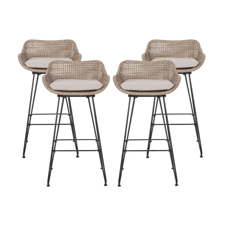 Verano Wicker and Metal Outdoor Barstools with Cushion, Set of 4, Mixed Brown and Beige - Walmart... | Walmart (US)