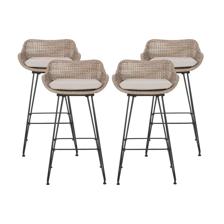 Verano Wicker and Metal Outdoor Barstools with Cushion, Set of 4, Mixed Brown and Beige | Walmart (US)