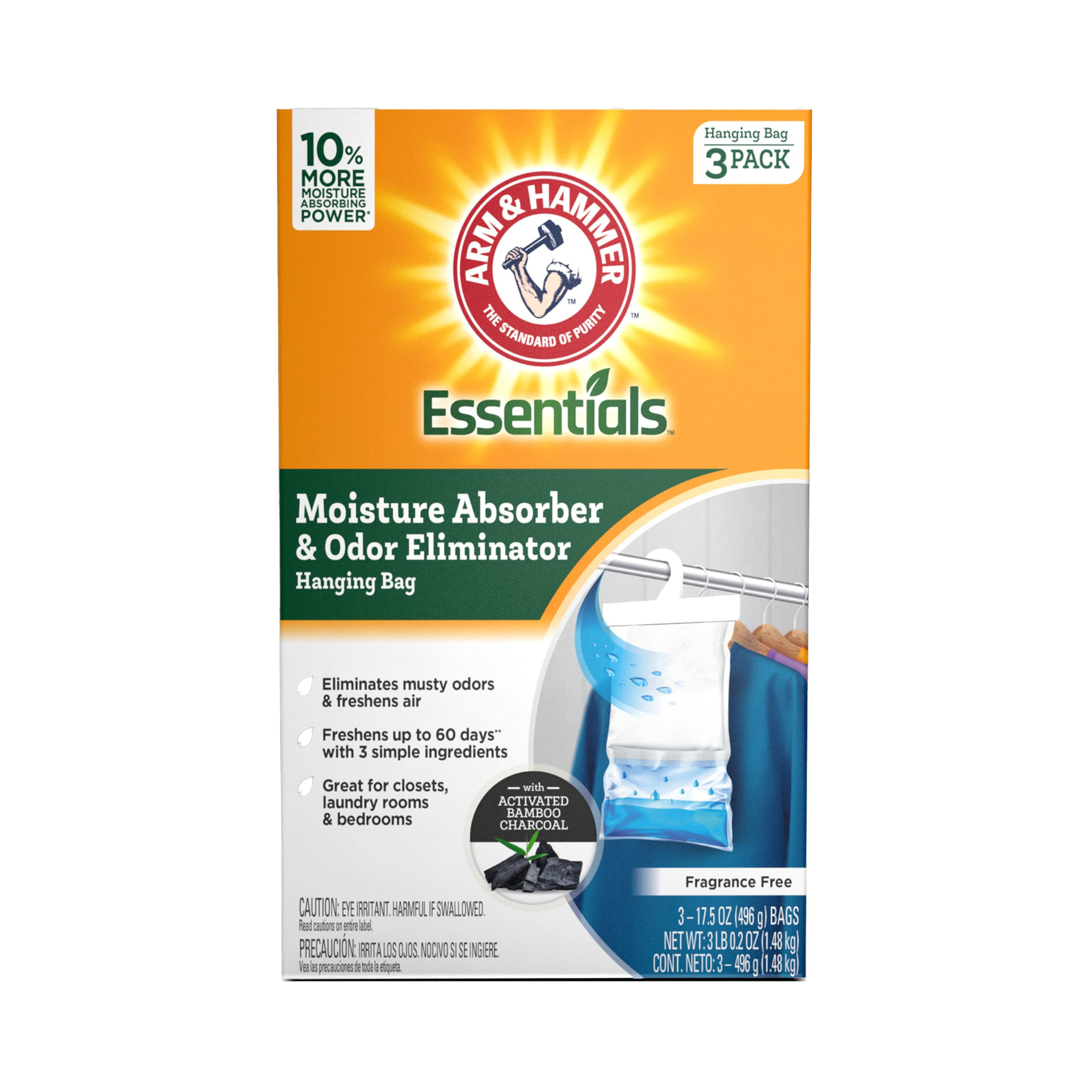 Arm & Hammer Essentials Hanging Moisture Absorber and Odor Eliminator, 17.5 oz., 3 Pack, Fragranc... | Amazon (US)