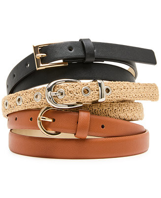 Women's Seasonal Straw 3- Pc Reversible Belt | Macy's