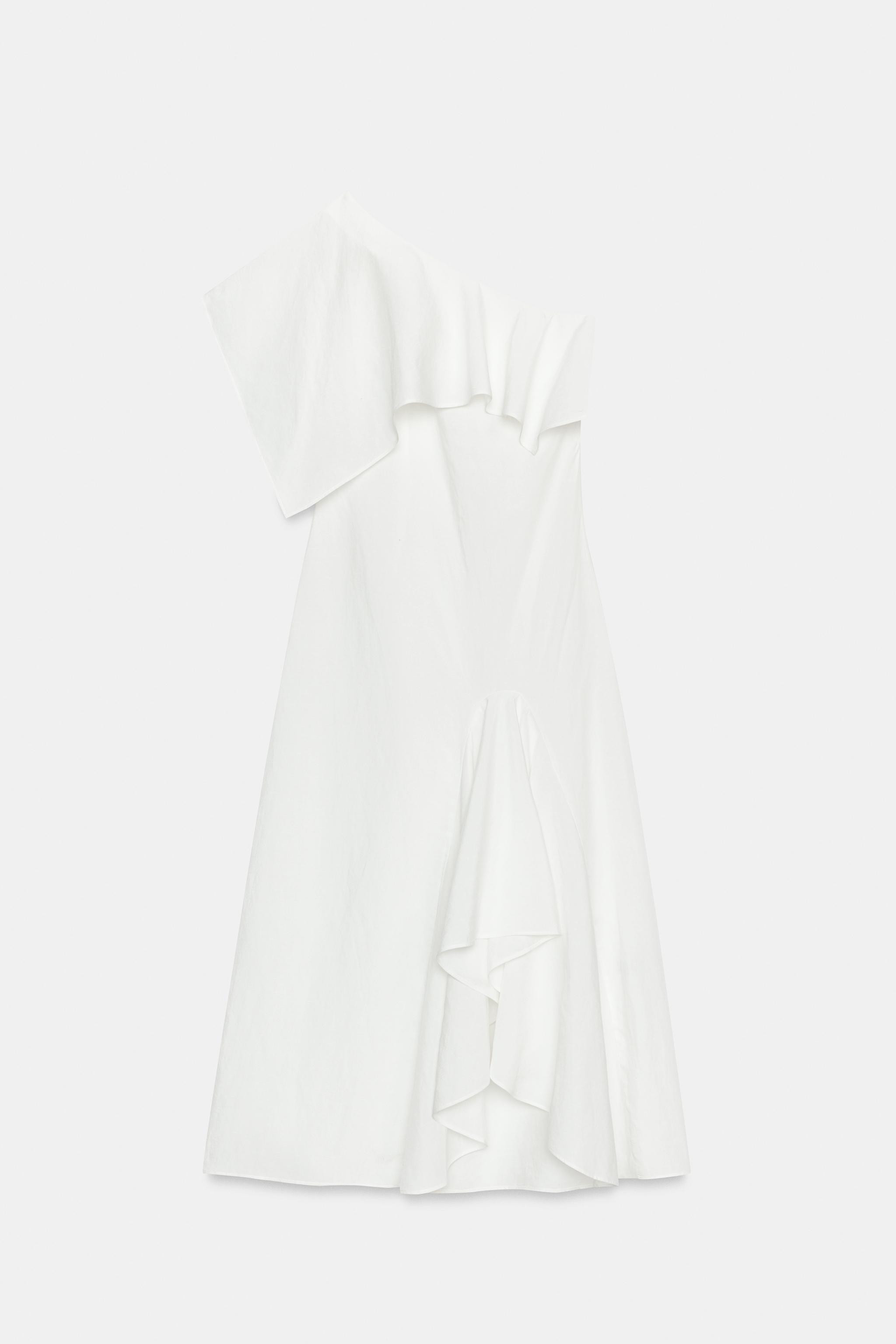 ZW COLLECTION ASYMMETRIC LINEN BLEND DRESS WITH RUFFLES | Zara UK