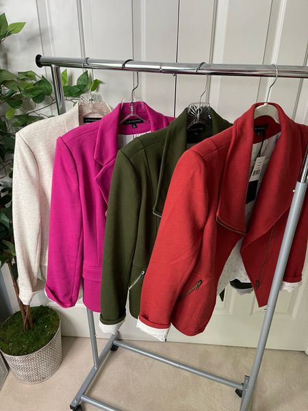 You can’t go wrong with a Gibsonlook stretch knit blazer at $99.
In a wide variety of colors and styles including the single breasted notch collar blazer, the double breasted blazer and the moto jacket.

#LTKover40 #LTKunder100 #LTKworkwear