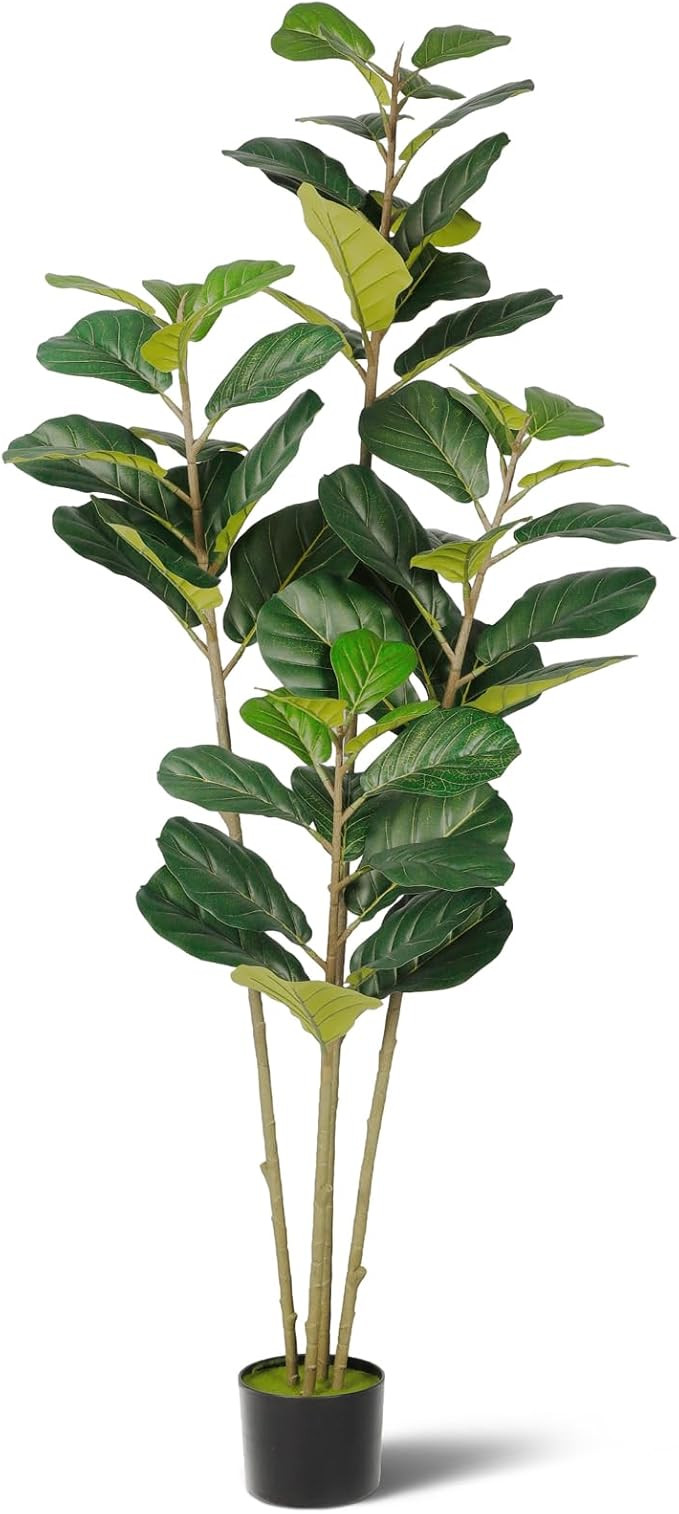 6FT Artificial Fiddle Leaf Fig Tree for Indoor Home Office Decor-Realistic Fake Ficus Tree in Bla... | Amazon (US)