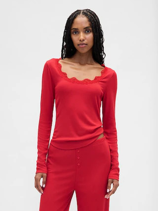 Mini Rib Lace-Trim PJ Top | Gap (US)