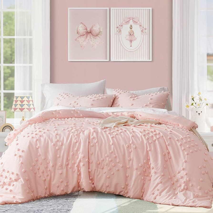 Geniospin Pink Twin/Twin XL Comforter Set for Girls- 5 Pieces Pom Tufted Bed in A Bag Twin Beddin... | Amazon (US)