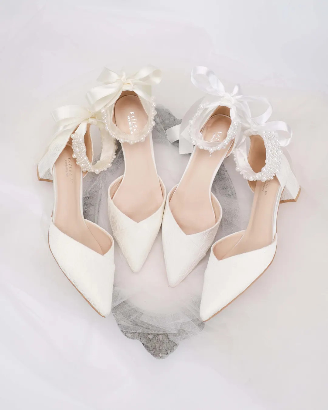 Ivory & White Lace Pointy Toe Low Block Heels Wedding Shoes with Perla Ankle Strap, Wedding Shoes... | Etsy (US)