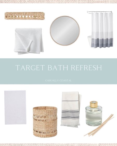 If you're looking to do a little bathroom refresh, without spending a lot of money be sure to check out these Target bathroom finds! I have the waste can, woven tray and sea salt diffuser in my own bath and love them all!
-
home decor, coastal home decor, home decor under $50, coastal bathroom decor, target bathroom decor, white bathroom, striped hand towels, bath towels, reed diffuser, round mirrors, bathroom mirrors, 28" mirrors, bath mat, bathroom accessories, bathroom trag, bathroom trash can

#LTKunder100 #LTKFind #LTKhome