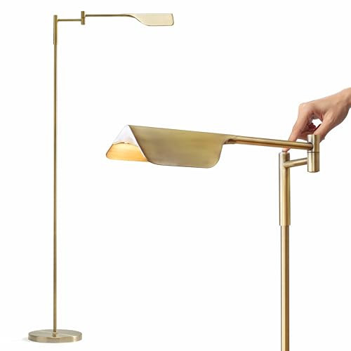 Brightech Leaf Pharmacy LED Reading Lamp, Dimmable Floor Lamp with Easy Rotation over Chair or Desk for Living Rooms & Offices, Adjustable Standing Tall Lamp, For Sewing & Crafts, Antique Brass (Gold) | Amazon (US)