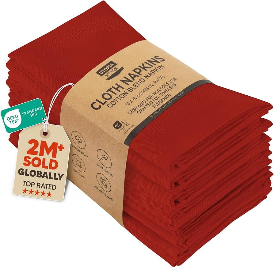 Utopia Kitchen Red Cloth Napkins [12 Pack, 18x18 Inch] Absorbent Cotton Blend Washable and Reusab... | Amazon (US)