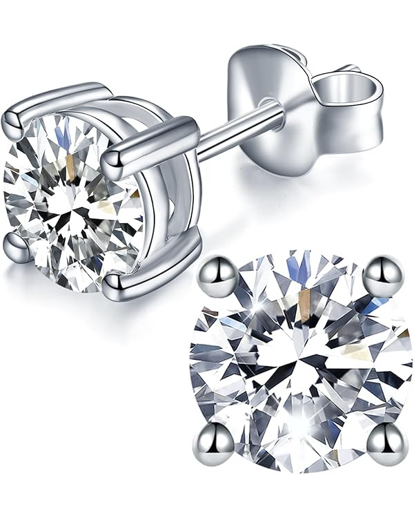 IMOLOVE Moissanite Stud Earrings with 0.6ct-3ct D Color Round Cut Lab Created Diamond Earrings in... | Amazon (US)