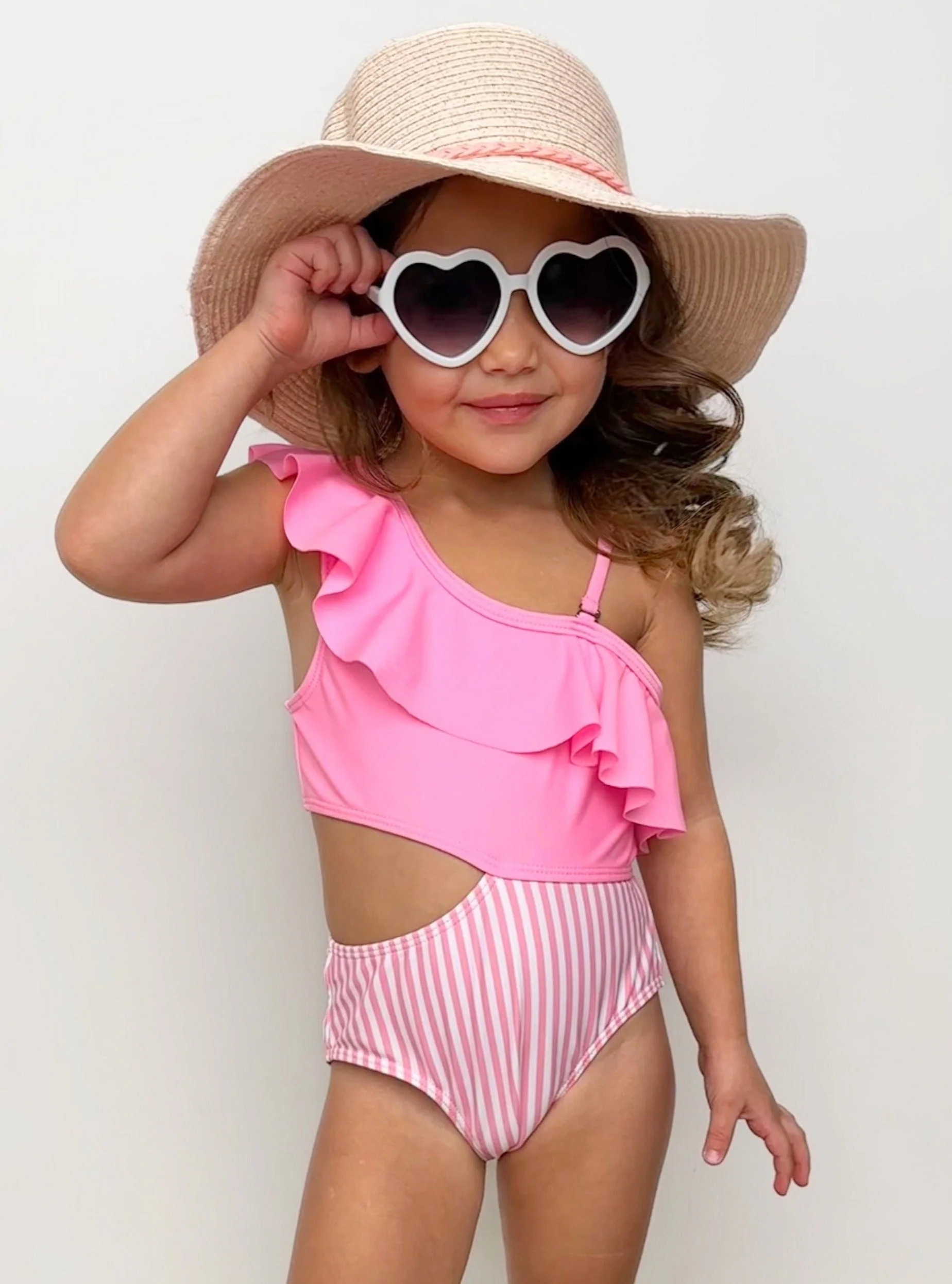 Blush and Splash Pink Ruffle One-Piece Swimsuit | Mia Belle Girls